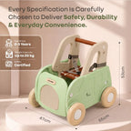 R For Rabbit Kiddie Kart 4 in 1 Kids Toy Storage Cart, Sit & Ride, Push Walker & Pull Along Green Beige