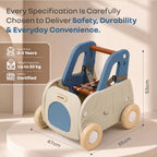 R for Rabbit Kiddie Kart 4-in-1 Kids Toy Storage Cart, Sit & Ride, Push Walker & Pull Along with Adjustable Handlebar – Grey Blue