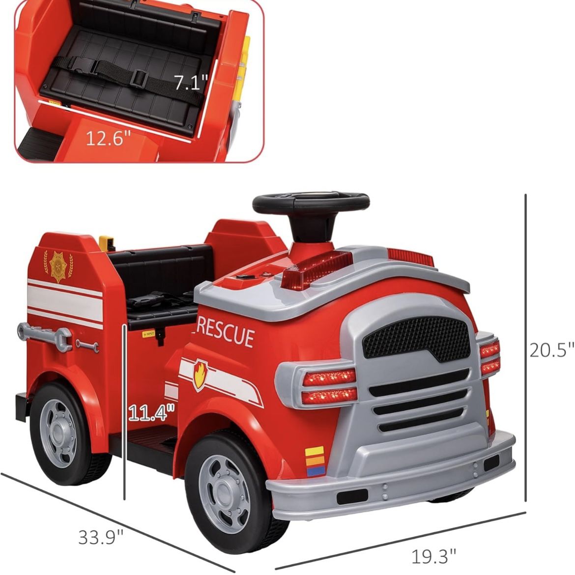 Emorted 12V Ride on Fire Truck, Battery Powered Electric Car for Kids with Siren, Flashing Lights Rescue