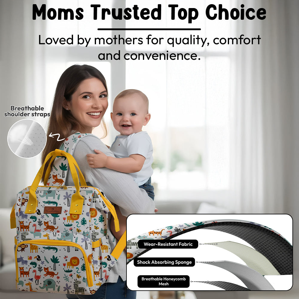StarAndDaisy Spacious Nappy Nest Diaper Backpack with 15 Pockets, 3 Insulated Bottle Pockets & Waterproof Wet-Clothes Pocket – Giraffe Print