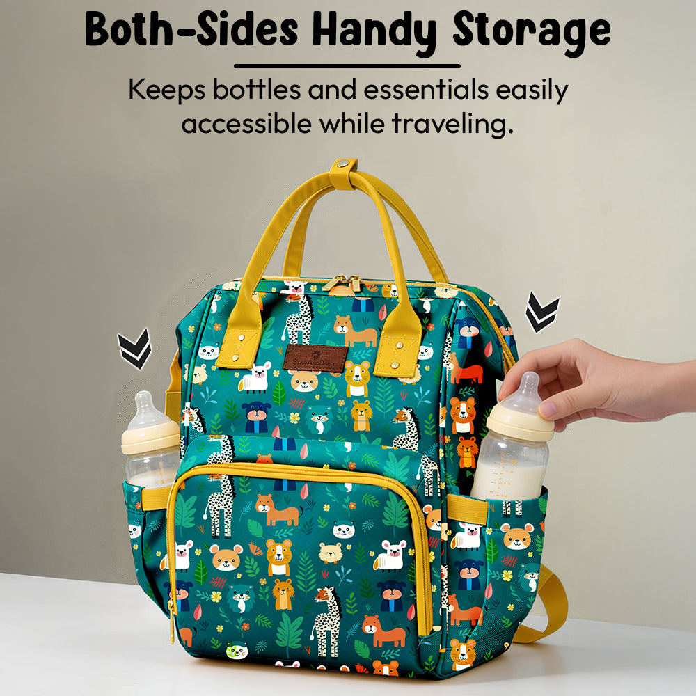 StarAndDaisy Nappy Nest Newborn Baby Diaper Backpack with 15 Pockets, 3 Insulated Bottle Pockets & Stroller Straps – Jungle Print