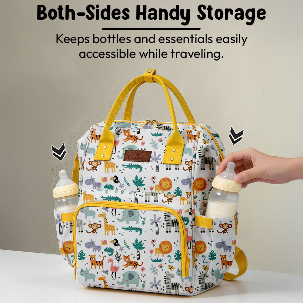 StarAndDaisy Spacious Nappy Nest Diaper Backpack with 15 Pockets, 3 Insulated Bottle Pockets & Waterproof Wet-Clothes Pocket – Giraffe Print