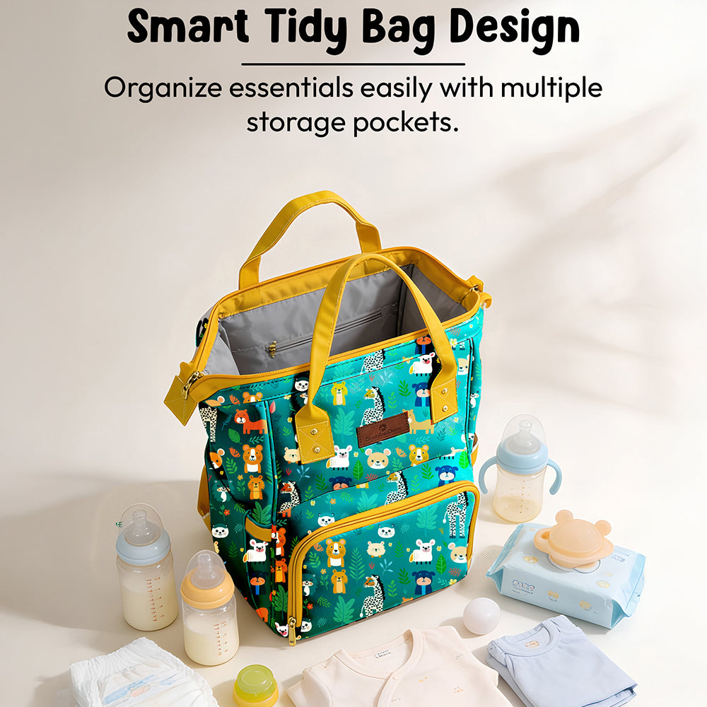 StarAndDaisy Nappy Nest Newborn Baby Diaper Backpack with 15 Pockets, 3 Insulated Bottle Pockets & Stroller Straps – Jungle Print