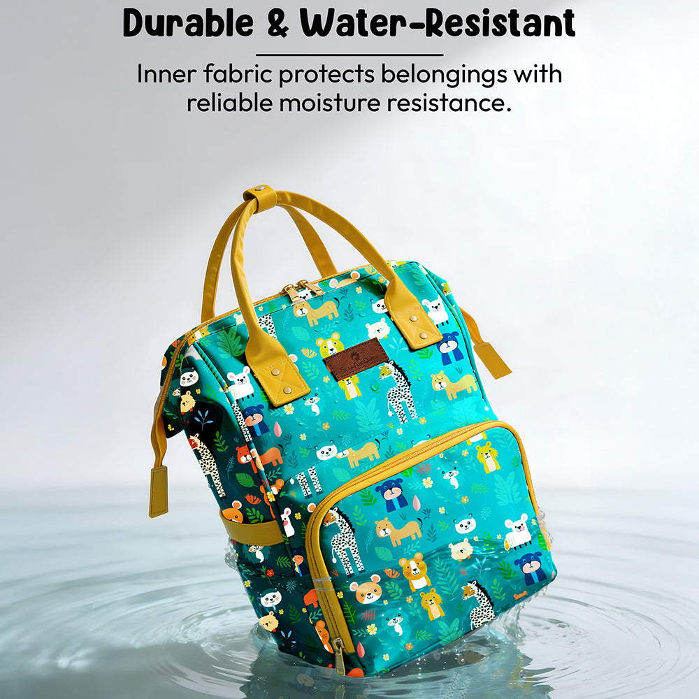 StarAndDaisy Nappy Nest Newborn Baby Diaper Backpack with 15 Pockets, 3 Insulated Bottle Pockets & Stroller Straps – Jungle Print