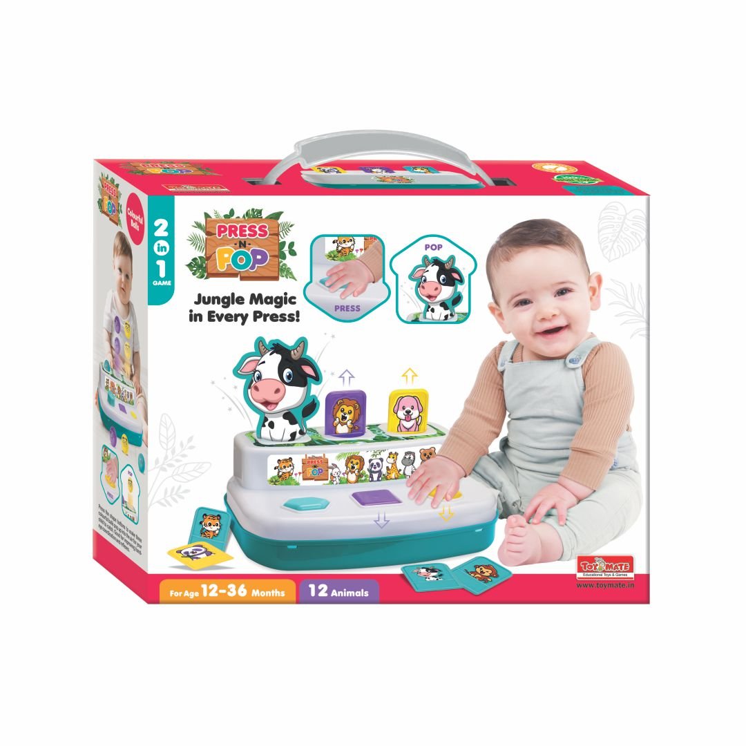 Toymate Press and Pop - A 2 in 1 animals and 3 colourful balls pop up learning educational toy