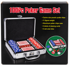 100 Pcs Poker Game Set with Aluminium Carry Case | Casino Size 11.5g Poker Chips, Playing Cards & Dice
