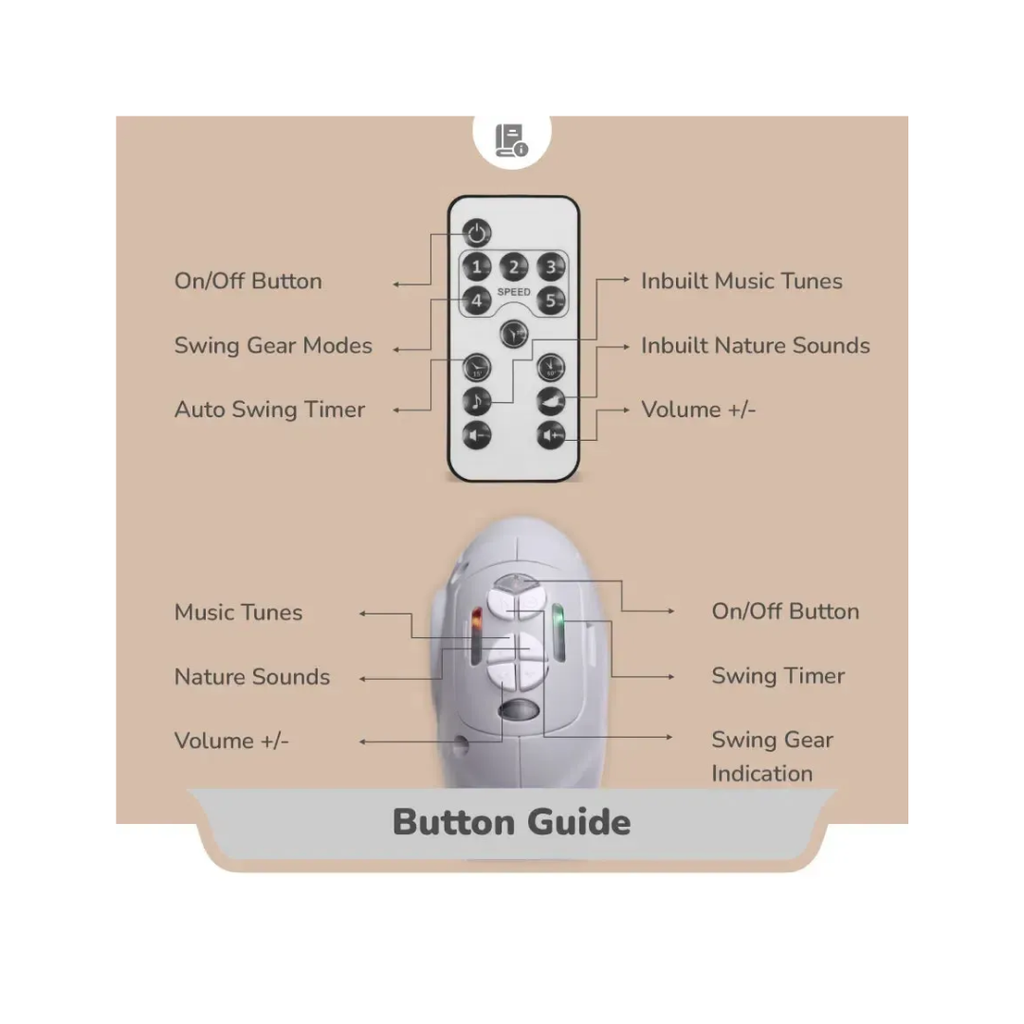 R for Rabbit Lullabies Plus Baby Cradle Auto Swing With Remote Control Grey