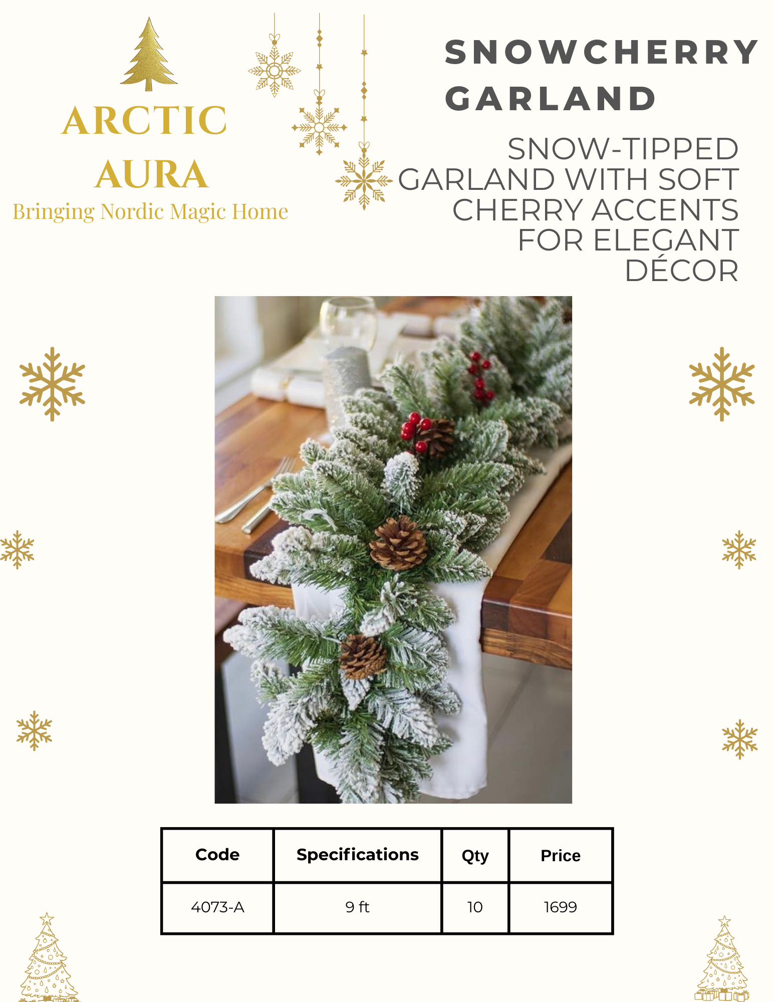 Christmas Snow Cherry Garland Snow-Tipped 9ft Garland With Soft Cherry Accents For Elegant Décor