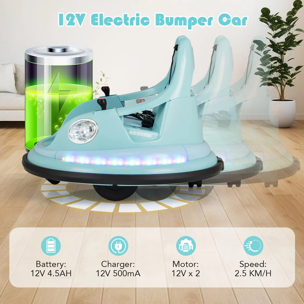 Emorted Bumper Car, 12V Electric Ride on Bumping Dash Car Blue