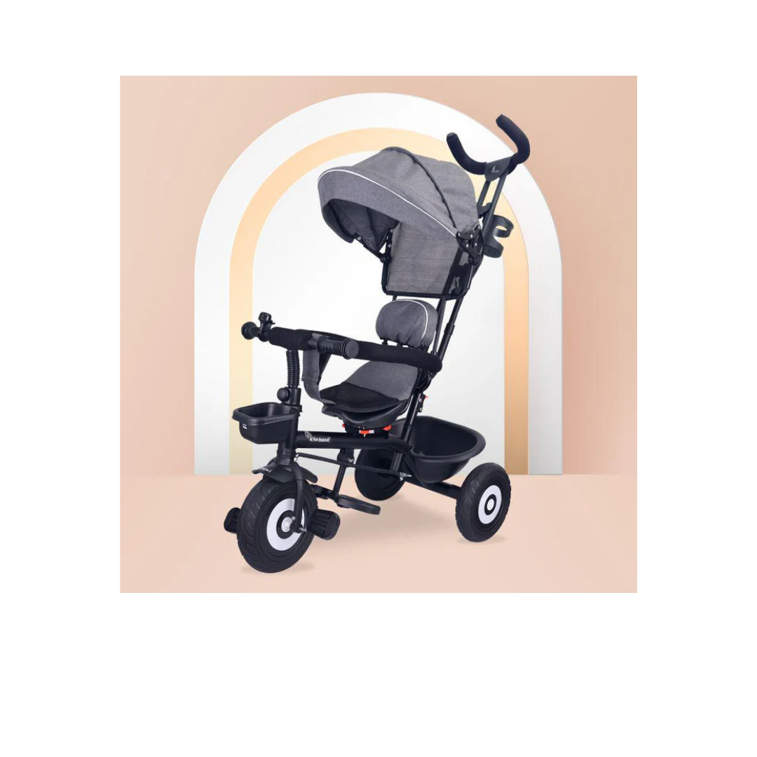 R For Rabbit Tiny Toes T40 Plus Tricycle - Rubber Wheels, 360 Rotatable Seat, Adjustable Canopy, Parental Control  Grey Black