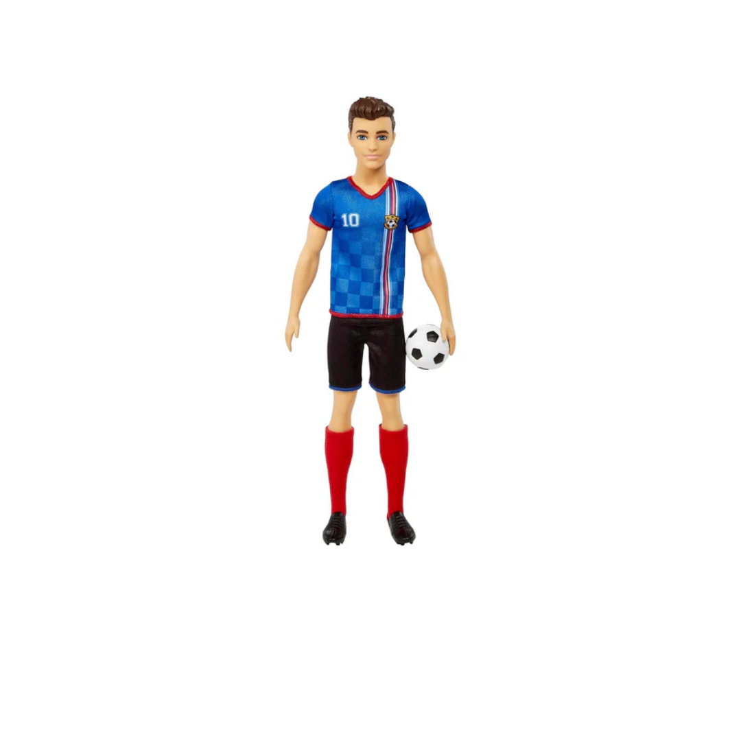 Mattel Barbie Ken Soccer Cropped Hair Doll with Colorful #10 Uniform, Soccer Ball, Cleats, Tall Socks,