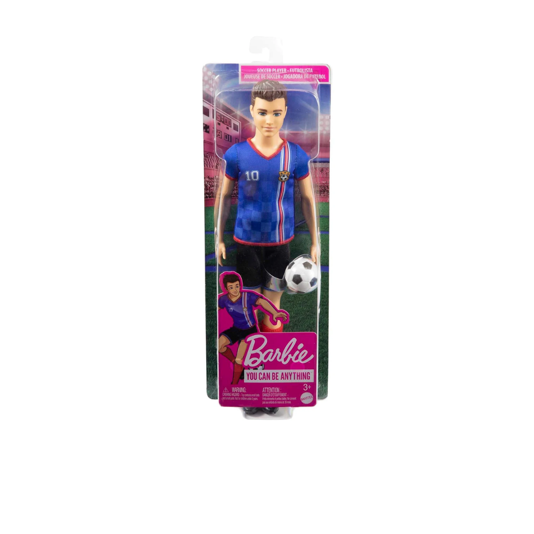 Mattel Barbie Ken Soccer Cropped Hair Doll with Colorful #10 Uniform, Soccer Ball, Cleats, Tall Socks,