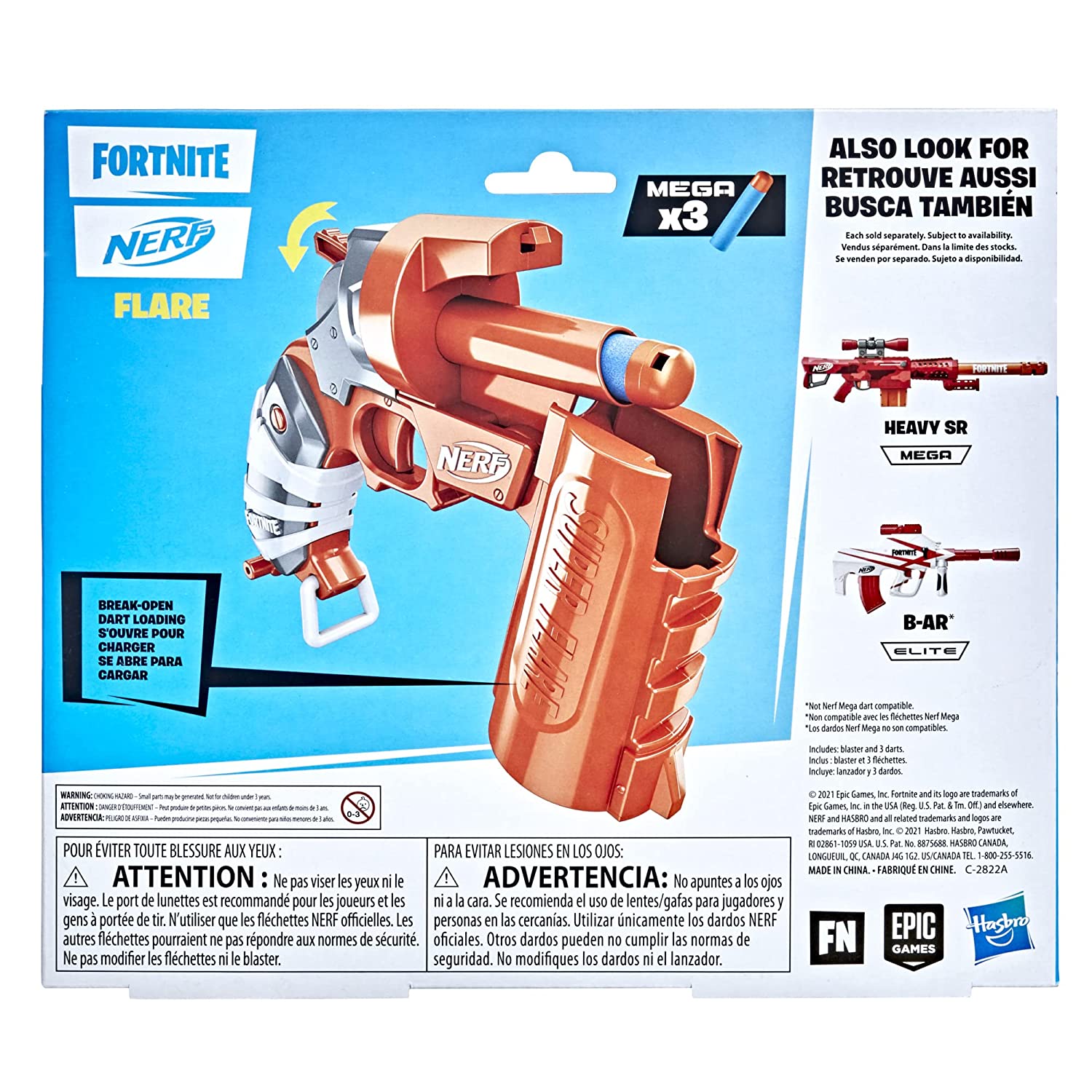 Hasbro NERF Fortnite Flare Dart Blaster including 3 Mega Darts
