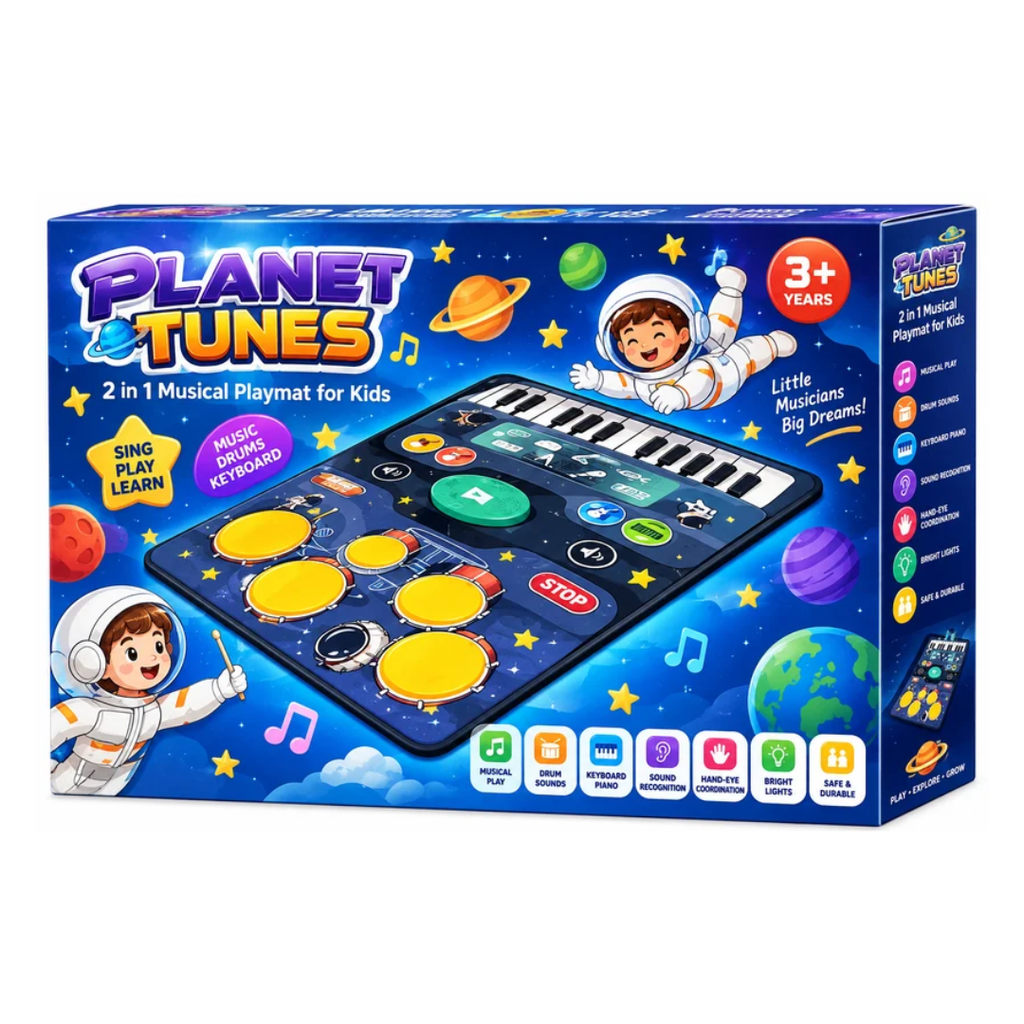 Planet Tunes 2-in-1 Musical Piano & Drum Playmat for Kids – 3 Years+