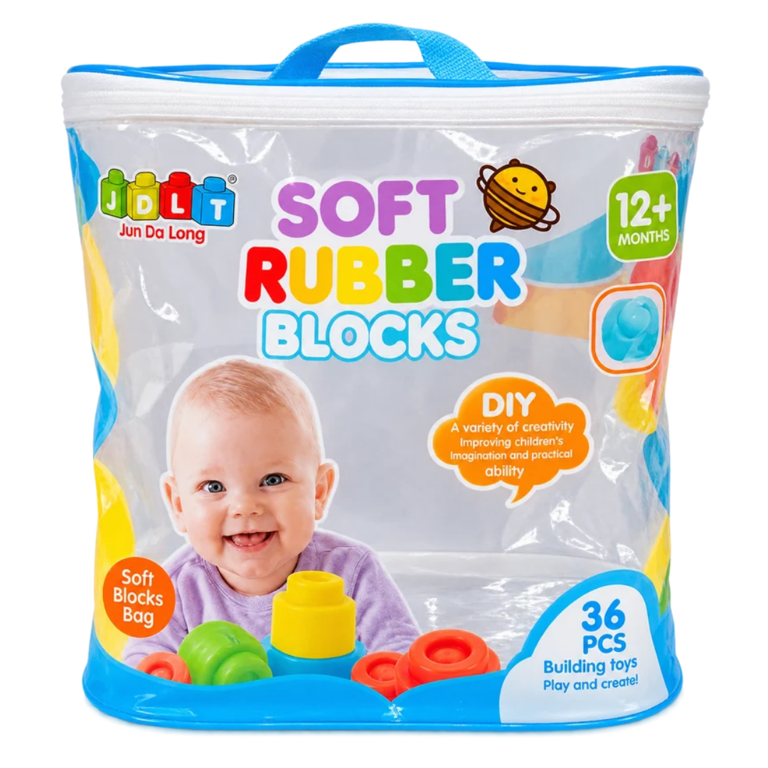 Soft Rubber Building Blocks for Kids – 36 Pcs Colorful DIY Blocks Set 12+ Months