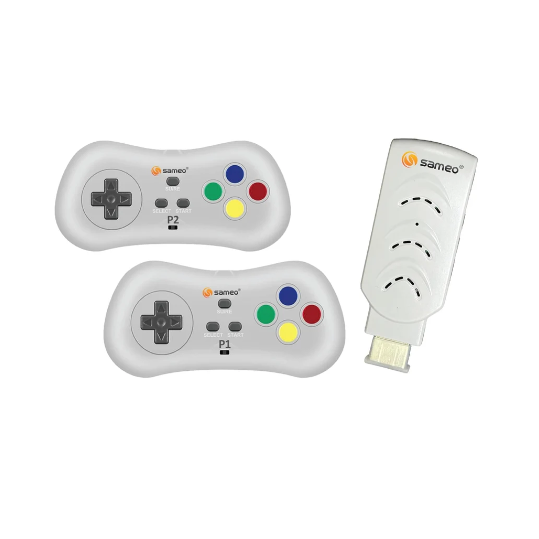 Sameo Micro Genius 2.0 White 8-Bit HDMI Gaming Console 800 Built-in Classic Games Dual Wireless Controllers