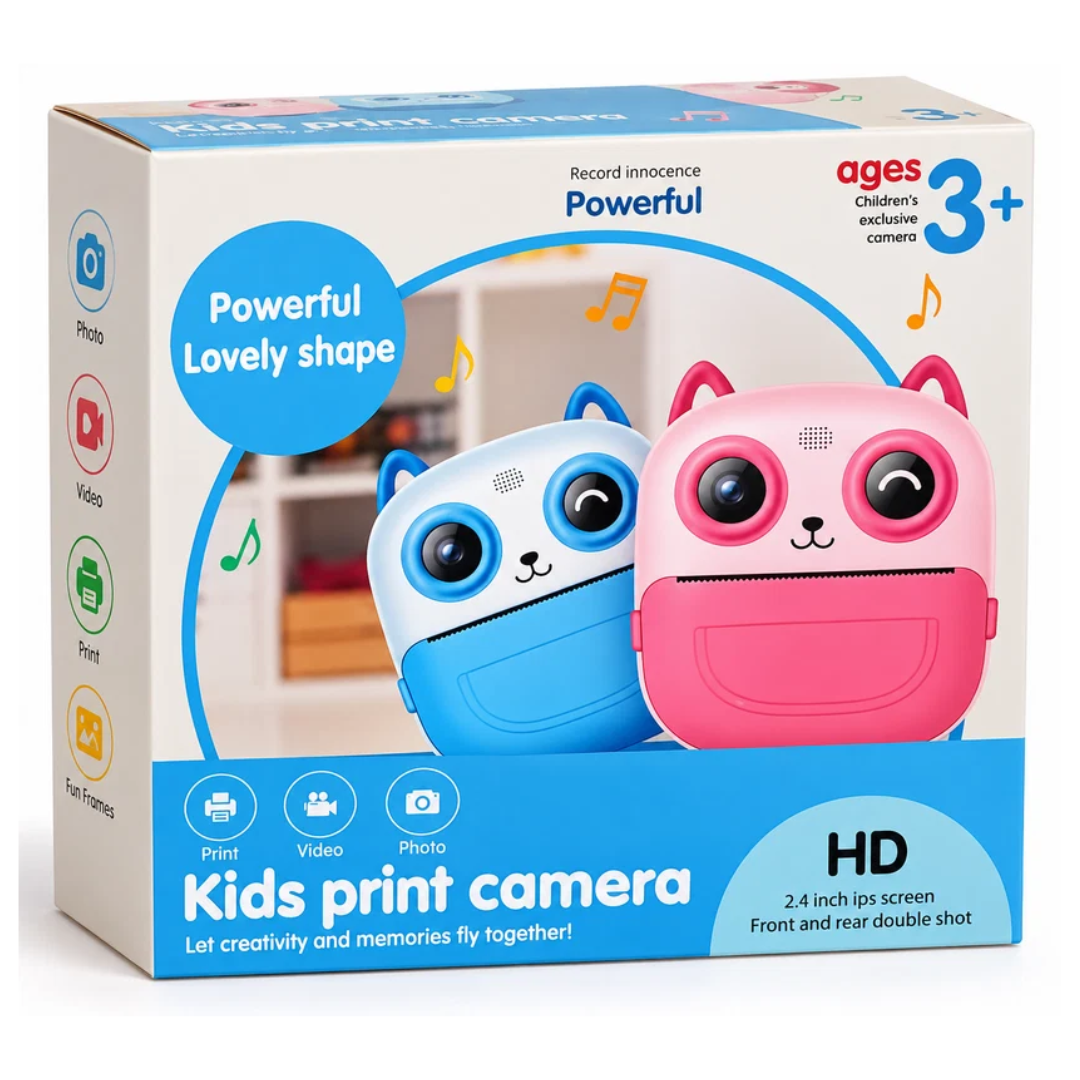 Kids Instant Print Camera with 2.4" IPS Screen – Cute Camera for Kids assorted color