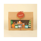 Playblox 'Township' Wooden Vehicle Playset – Mini City Cars & Construction Trucks Toy Set in Interactive House Display Box