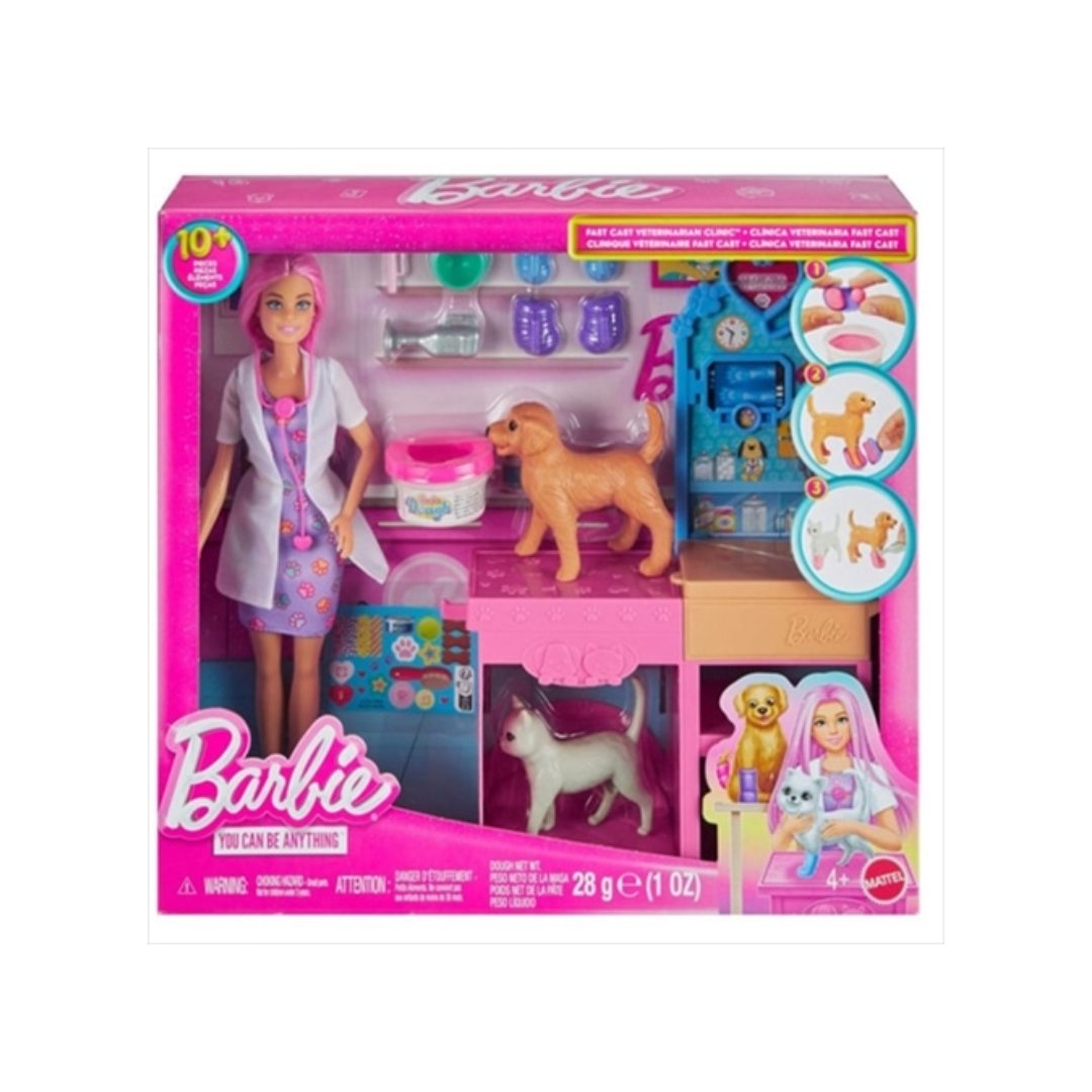 Mattel Barbie Fast Cast Veterinarian Clinic Playset With Pink Colored Hair Fashion Doll