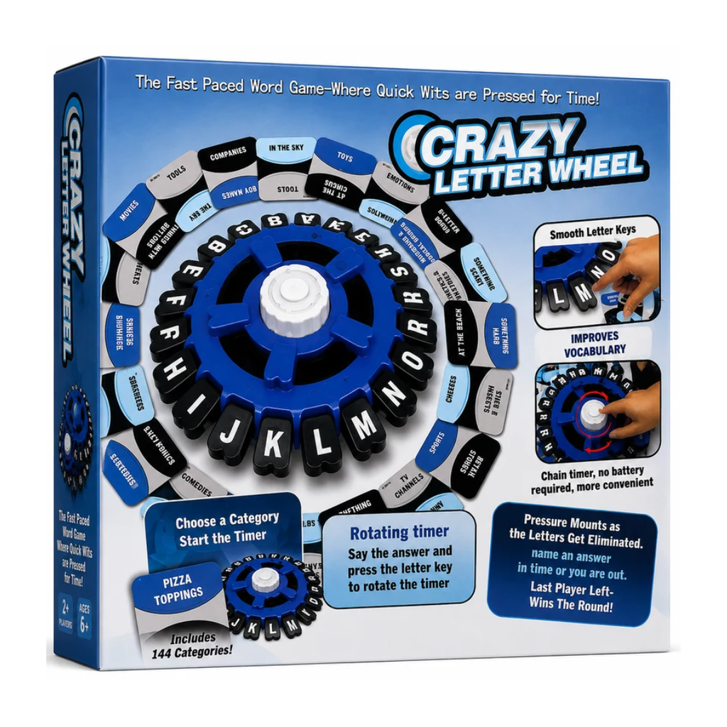 Crazy Letter Wheel – Fast-Paced Family Word Game Educational Party Board Game for Kids & Adults