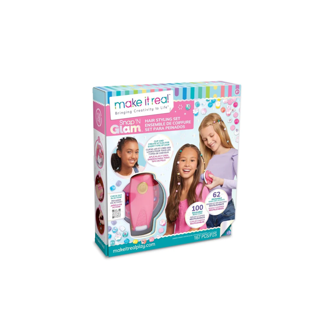 Make It Real DIY Toys Set - Snap n' Glam Hair Styling Set, Multicolor, 8Y+