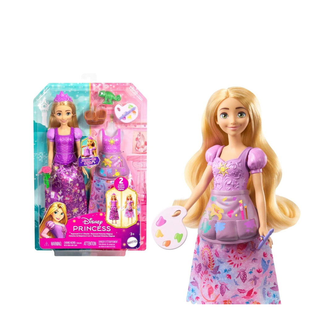 Mattel  Disney Princess 2-In-1 Stories Rapunzel Fashion Doll With 2 Snap-On Bodices, 2 Skirts & 9 Accessories