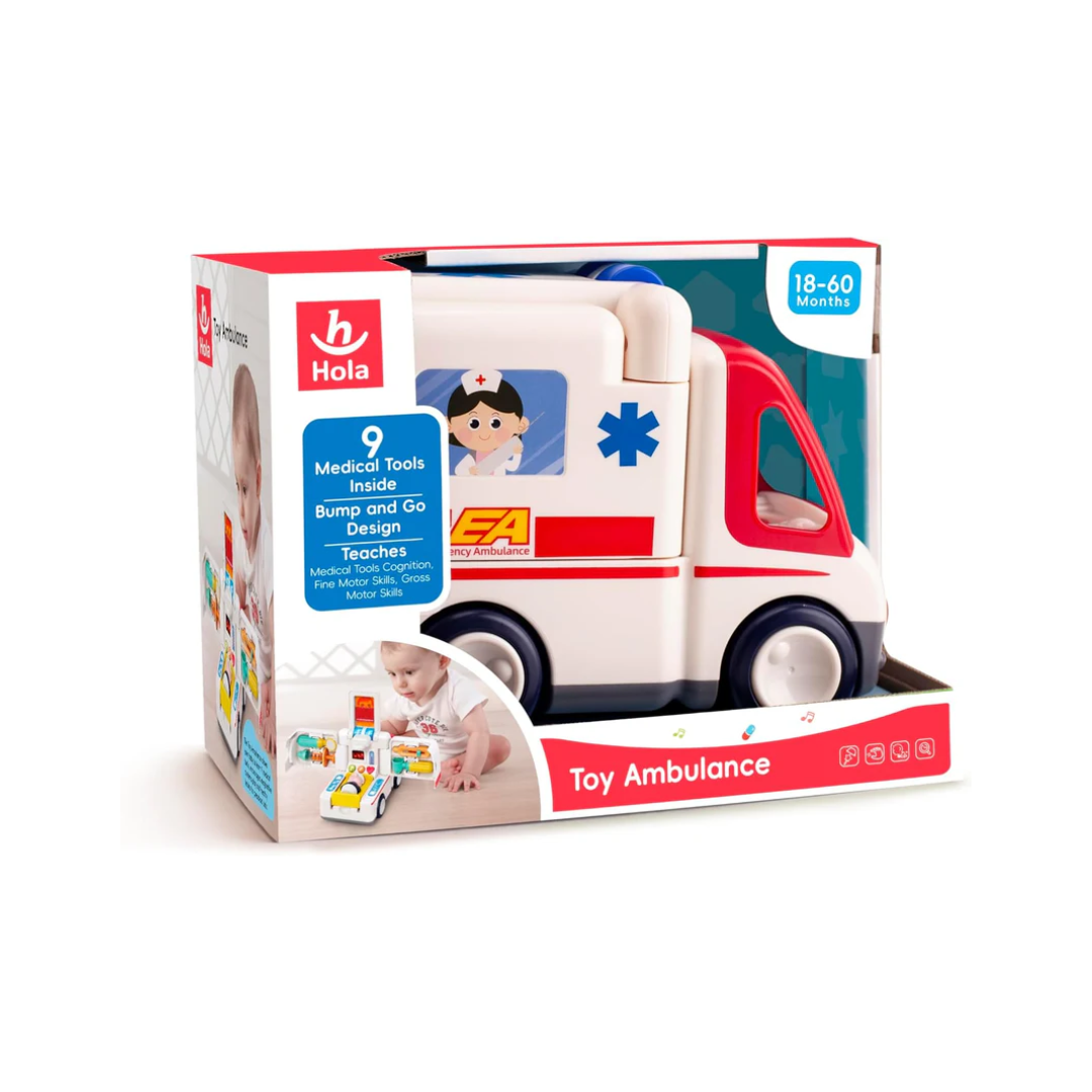 Hola Toy Ambulance with Lights & Sounds, Bump-and-Go Feature
