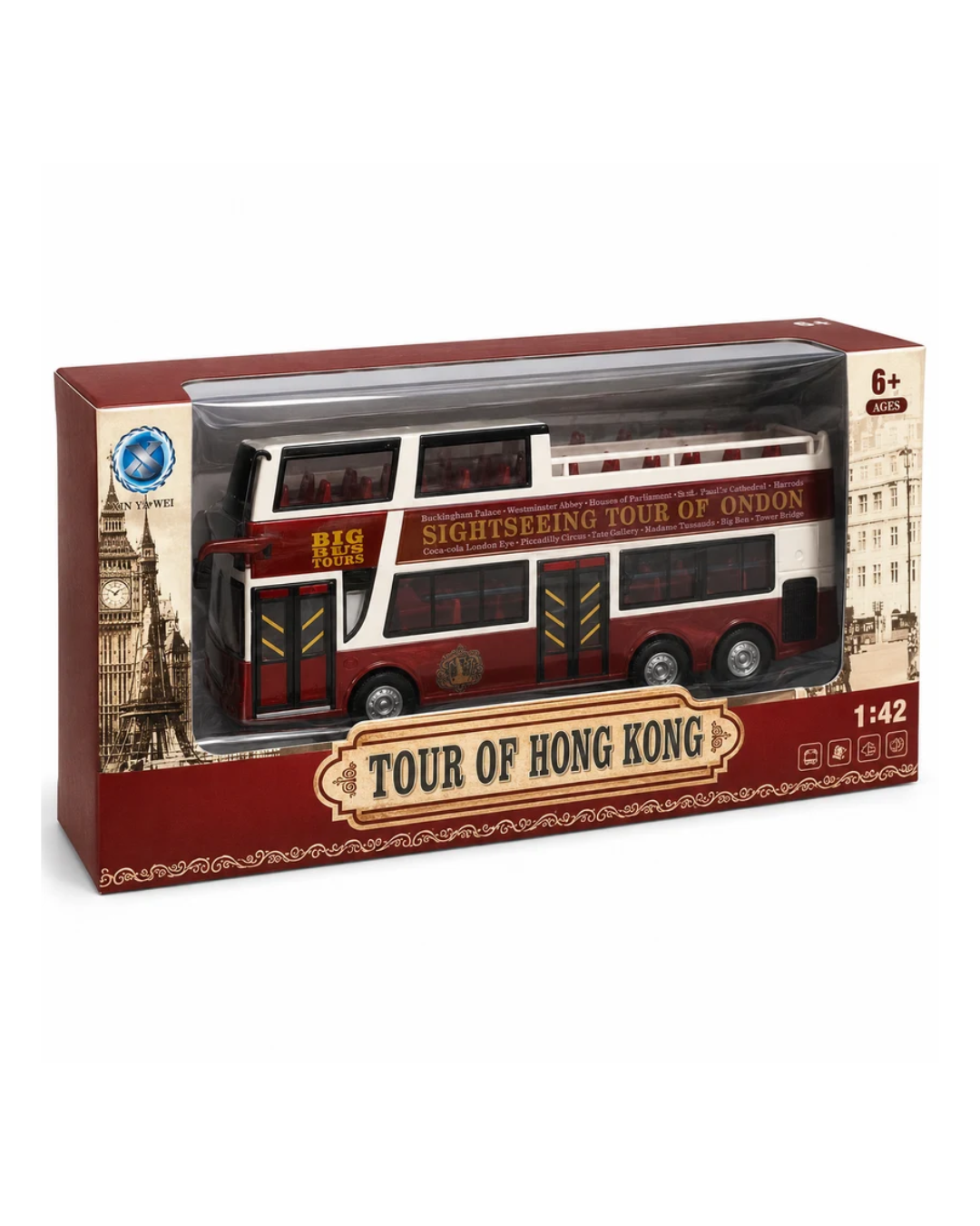 Tour of Hong Kong Big Bus Toy Sightseeing Double Decker Bus Model, 1:42 Scale, 6+ Years