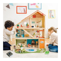 Rainbow Toys Open wooden dollhouse – 2 floors with furniture