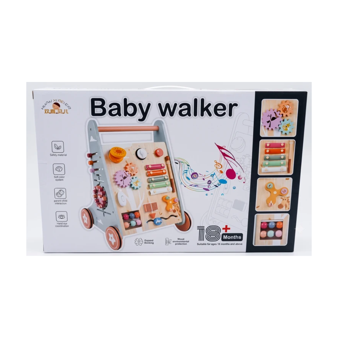 Wooden Baby Walker & Activity Centre - 5-in-1 Educational Push Toy for Toddlers (18+ Months)