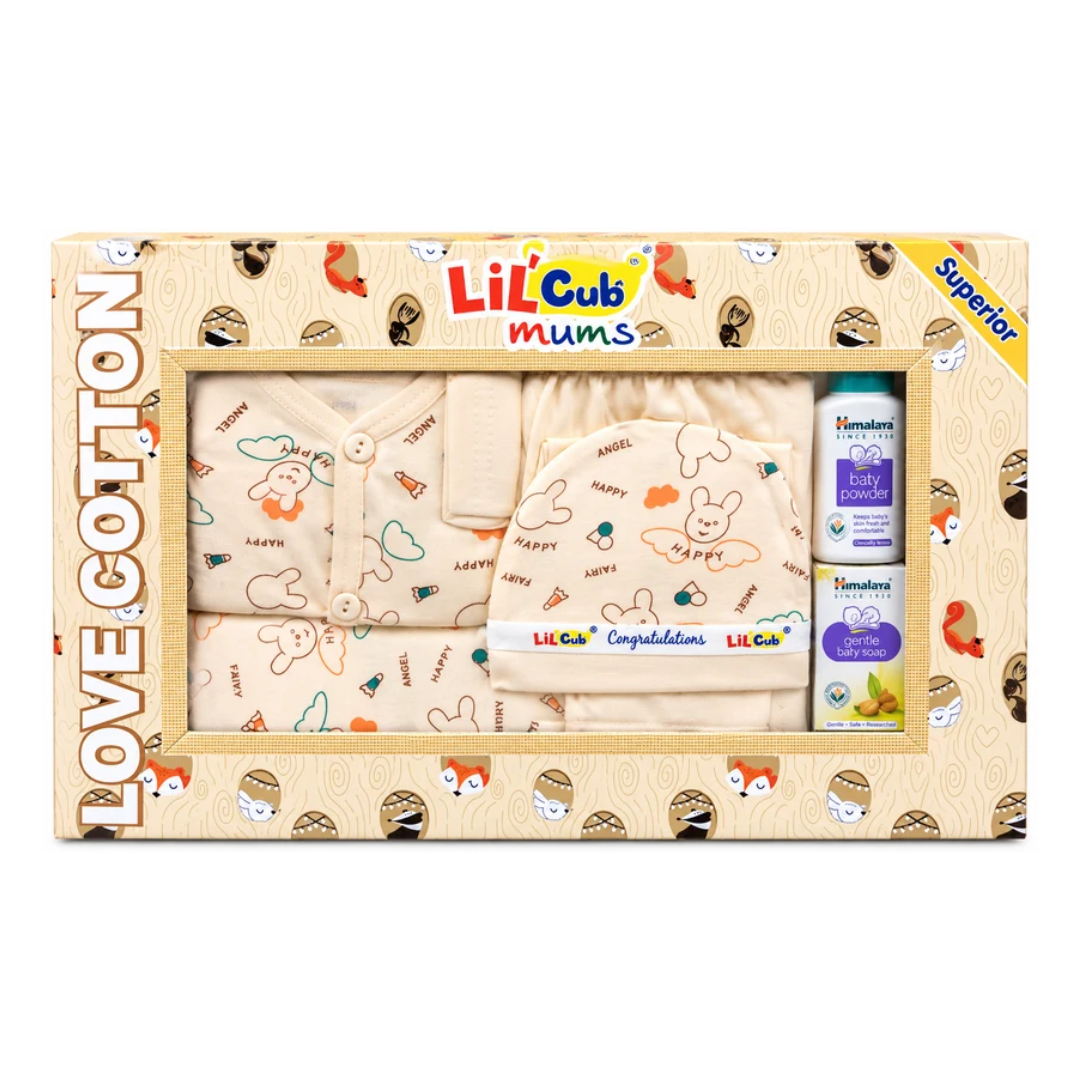 Lil Cub Mums Love Cotton Newborn Baby Clothing & Care Gift Set with Cap – Unisex