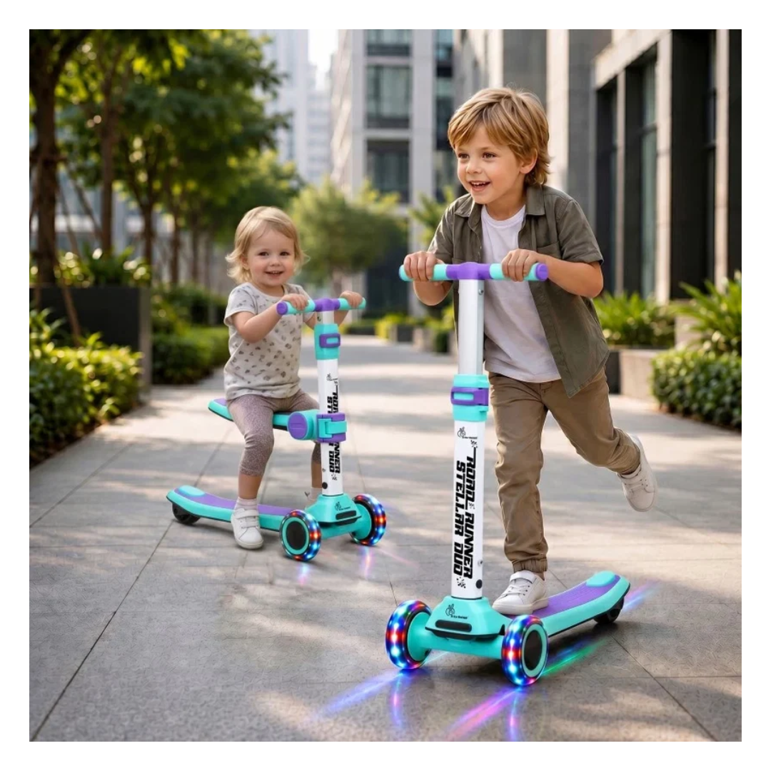 R For Rabbit Road Runner Stellar Duo 2 in 1 Kick Scooter with Attachable Seat Green Purple