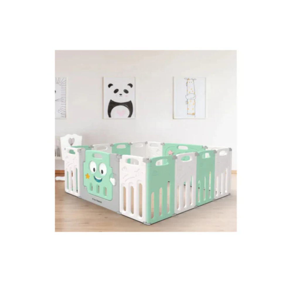 R For Rabbit Joyland Playard For Kids 14-Panel Playard Sturdy and Stable Structure Green White