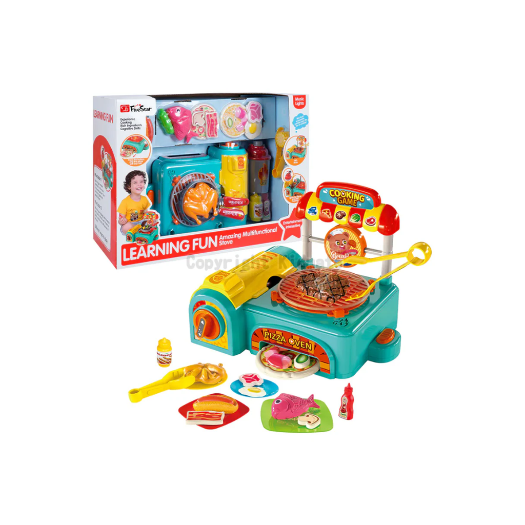 FiveStar Kitchen Pretend Play Plastic Toy Gas Stove Set Kids Cooking Tableware Play Set
