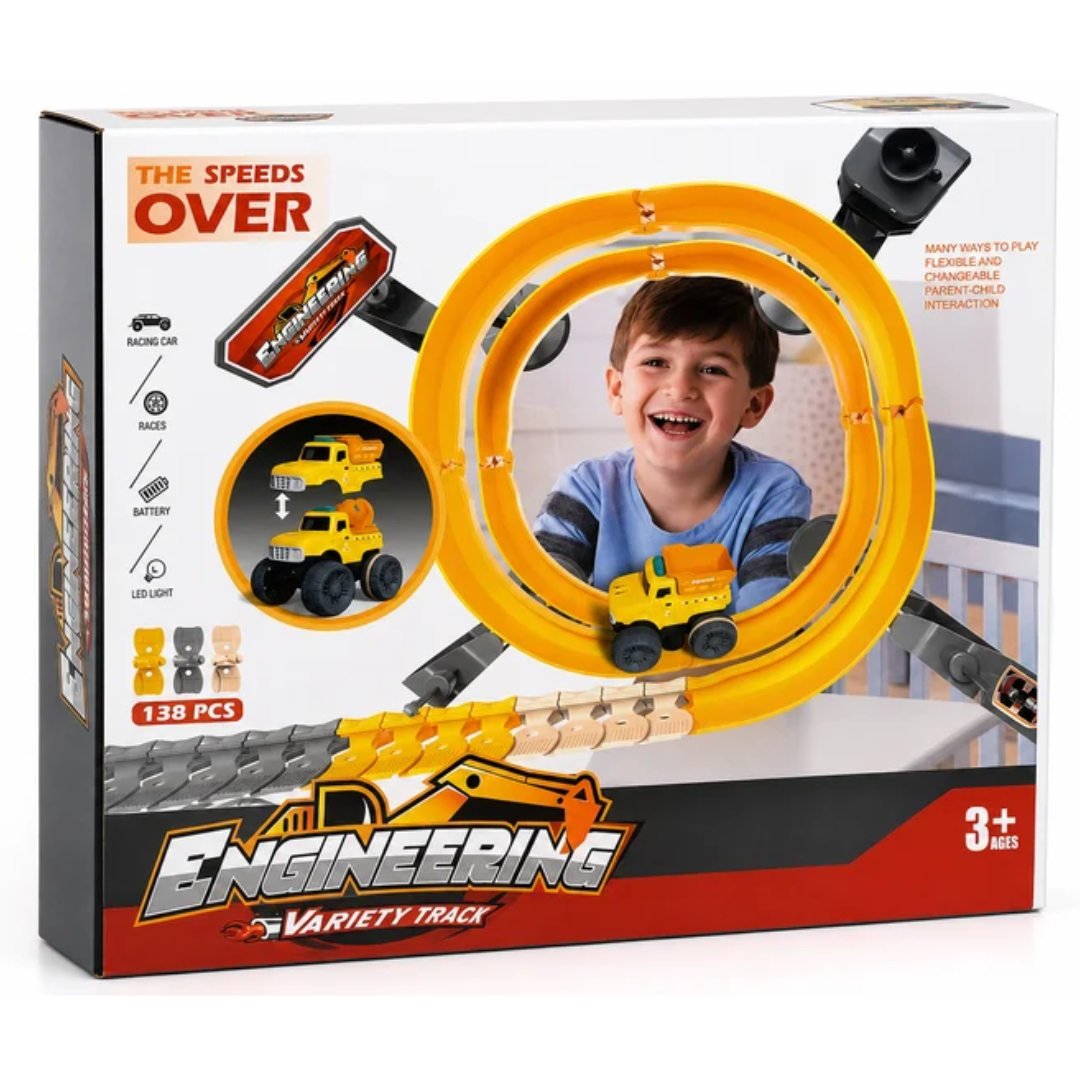 Engineering Variety Track Set – 138 Pcs Racing Car Track with LED Light 3+ Years