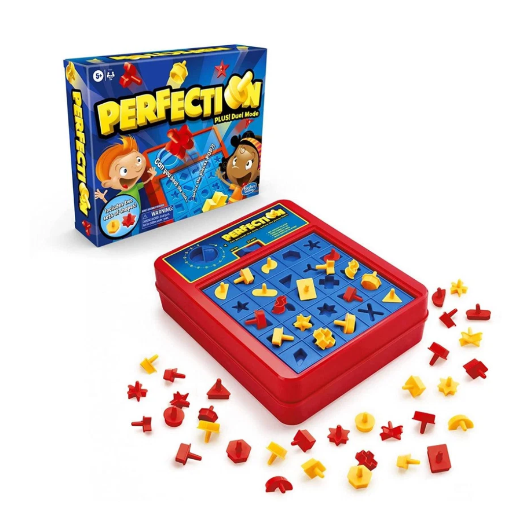 Hasbro Gaming Perfection Plus Board Game – Fast Shape Matching Game with Duel Mode