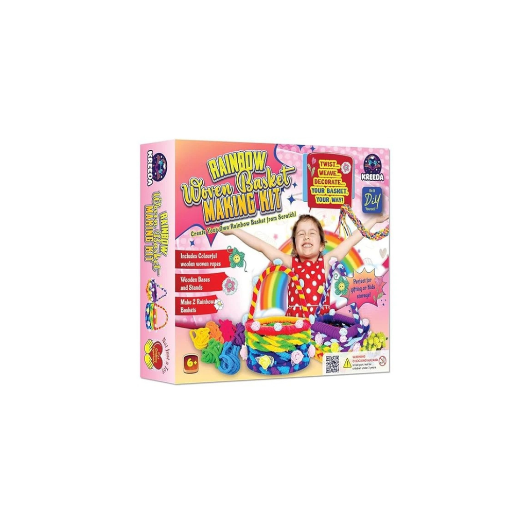 Kreeda DIY Rainbow Basket Making Kit  Circular & Rectangular DIY Wooden Basket Frames