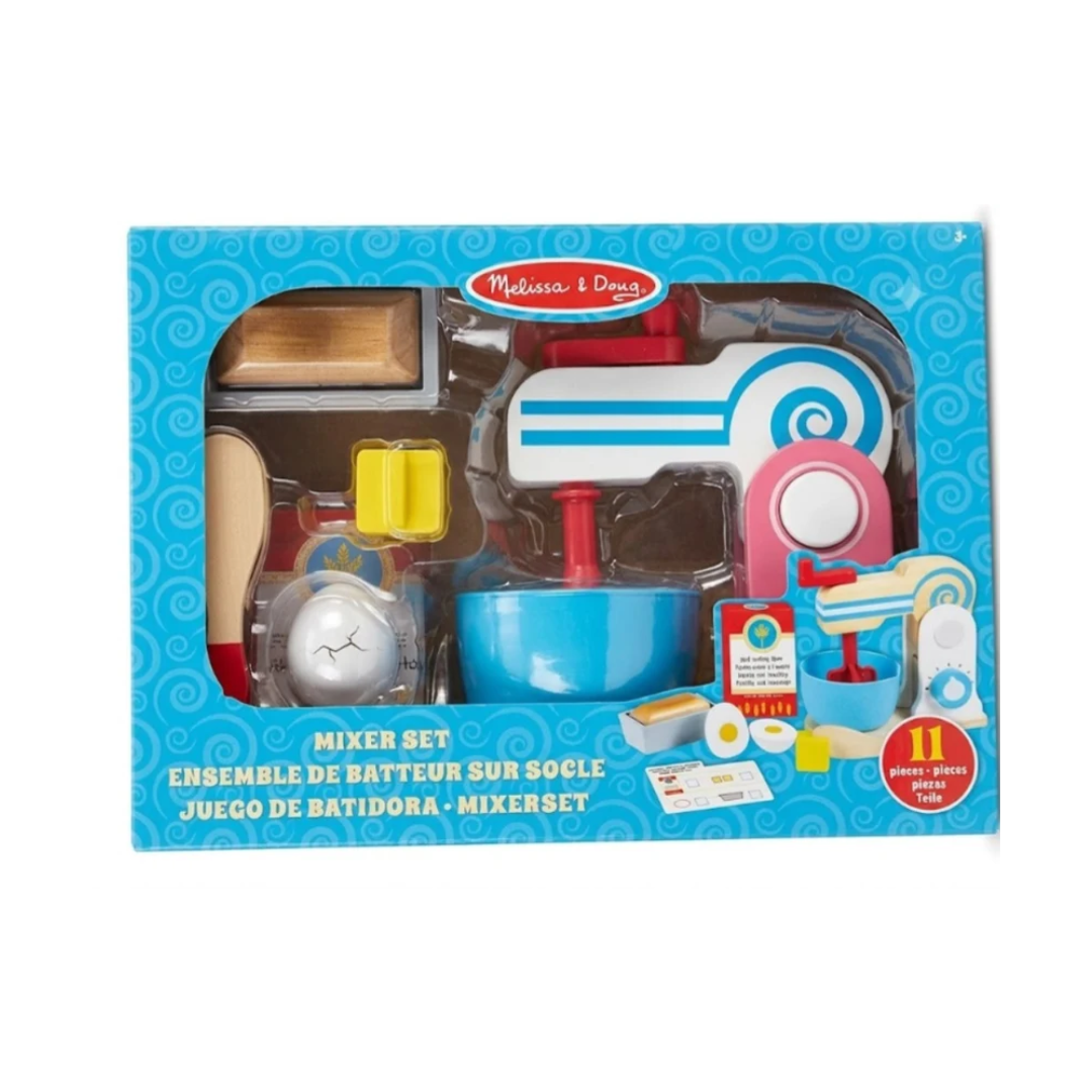 Melissa & Doug 11-Piece Wooden Hand-Crank Mixer Set - Educational Baking & Kitchen Pretend Play Toy
