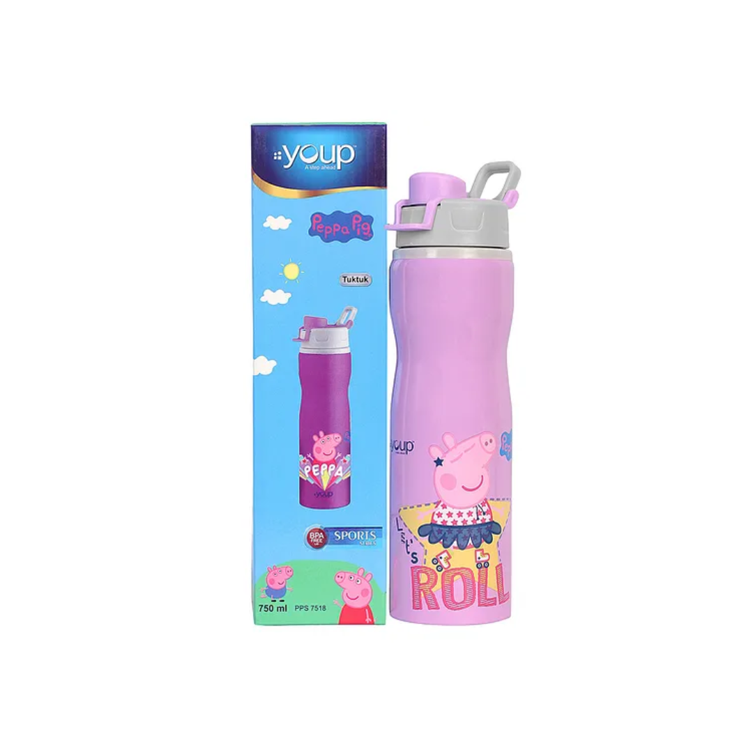 Youp Stainless Steel Purple Color Peppa Pig Kids Water Bottle TUKTUK - 750 ml Assorted Color