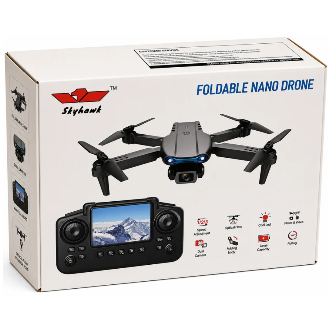 Skyhawk Foldable Nano Drone with Dual Camera, Optical Flow & Display Remote Controller