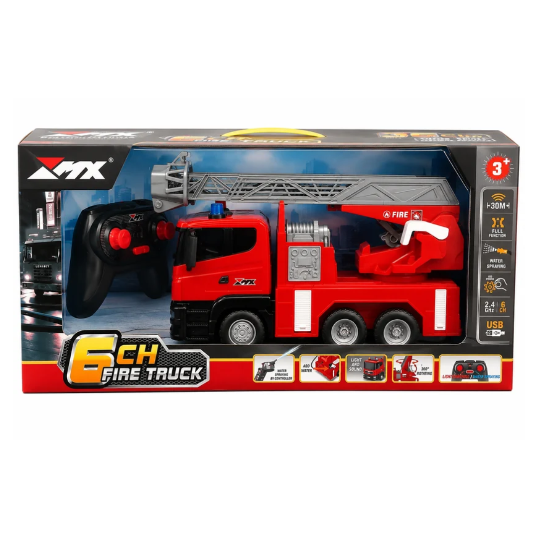 6CH Remote Control Fire Truck with Water Spray, Light & Sound