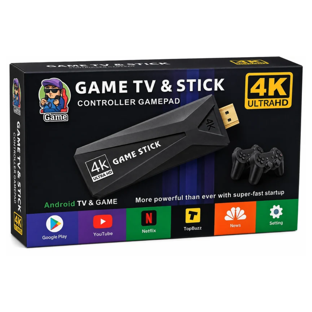 4K Ultra HD Game TV Stick with Dual Wireless Game Controllers – Android TV & Gaming Stick