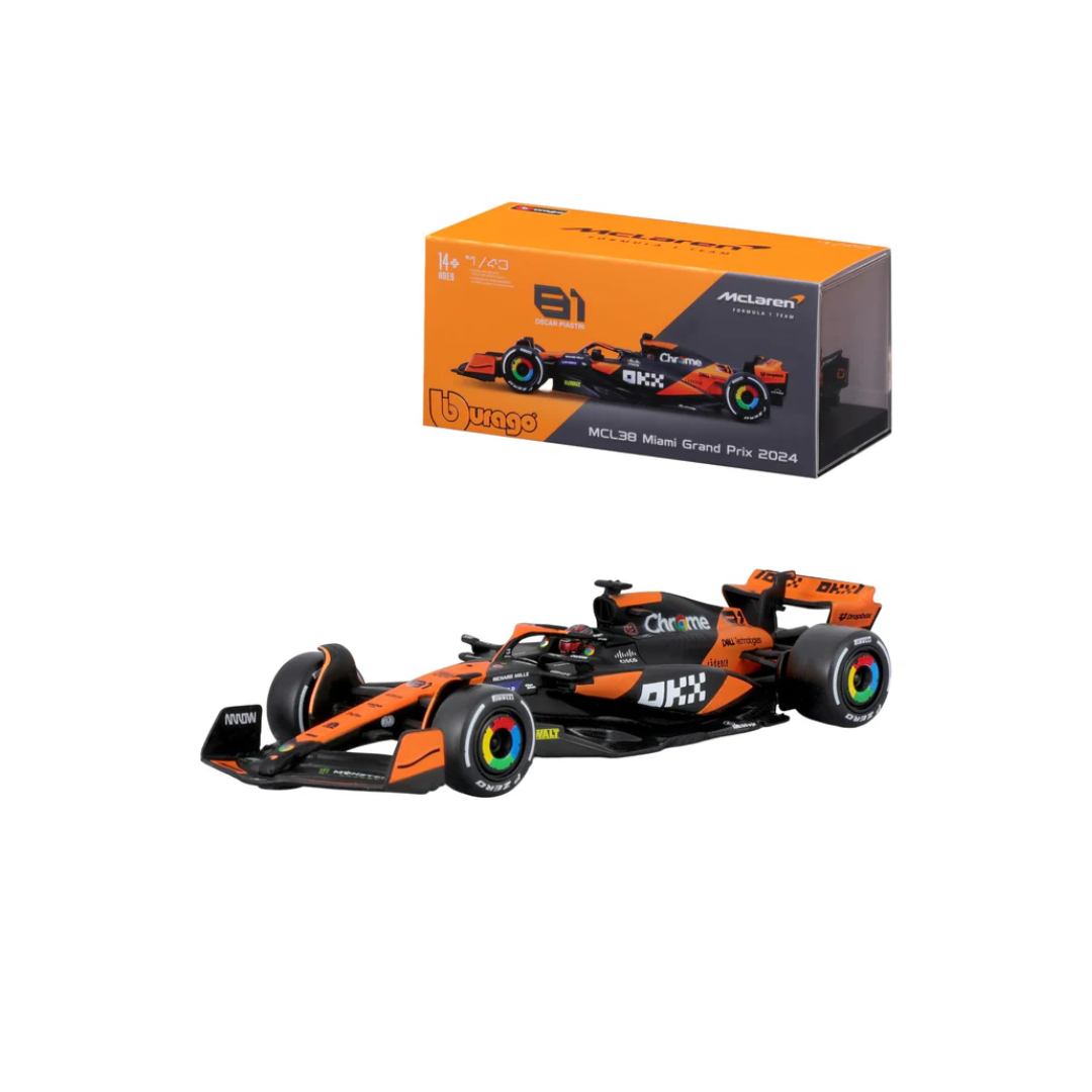 Bburago 1/43 Scale McLaren F1 Team MCL38 Miami Grand Prix 2024 â€“ Lando Norris Diecast Model (Formula 1)