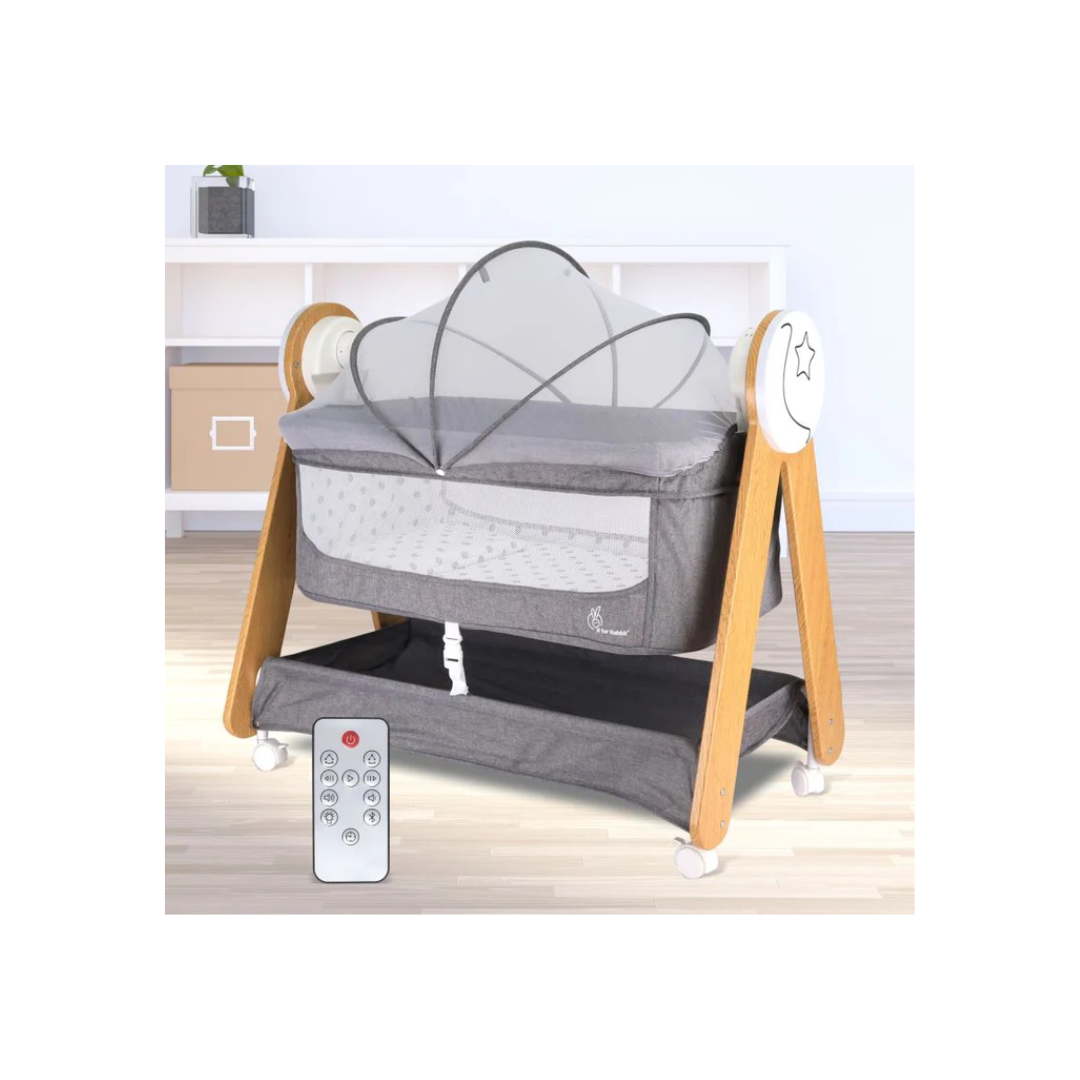 R for Rabbit Lullabies Woodsy Baby Cradle - Electric Cradle for Babies Grey