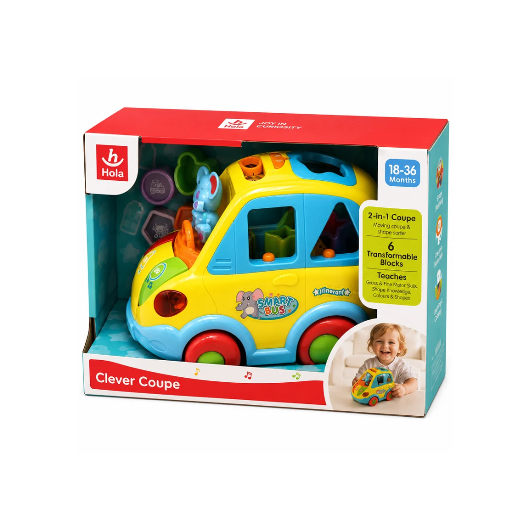 Hola Clever Coupe 2-in-1 Shape Sorter Activity Bus Musical Learning Toy 6 Shape Blocks 18–36 Months