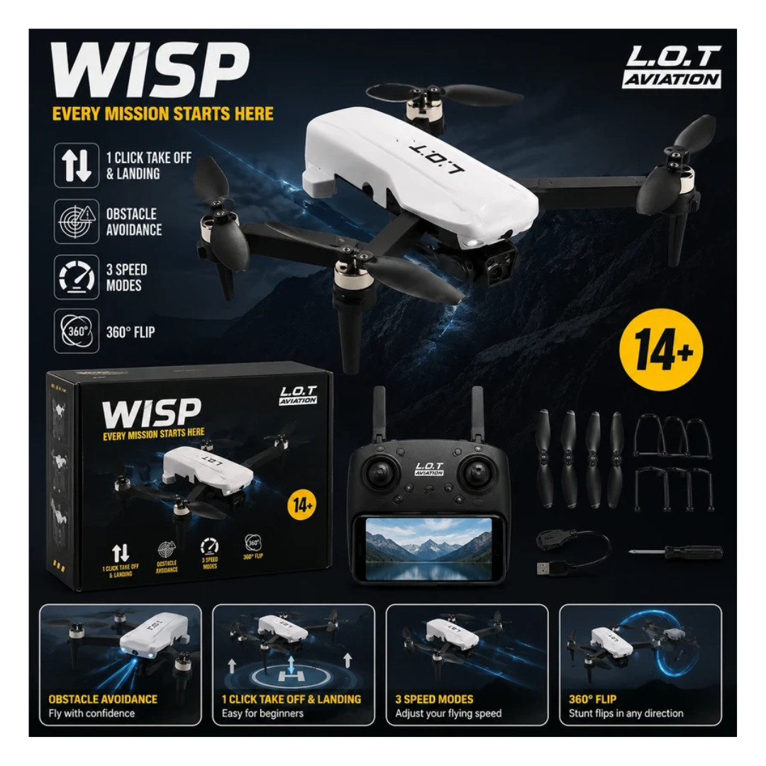 L.O.T Aviation WISP RC Drone with Dual Camera, Obstacle Avoidance & 360° Flip