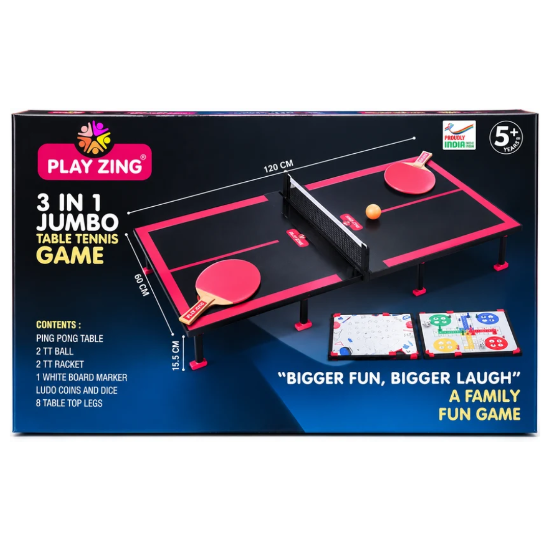 Play Zing 3-in-1 Jumbo Table Tennis, Ludo & Drawing Board Game – 120 CM