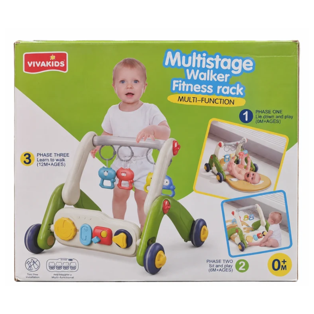 VivaKids 3-in-1 Multistage Baby Walker & Fitness Rack with Musical Activity Toys 0M+