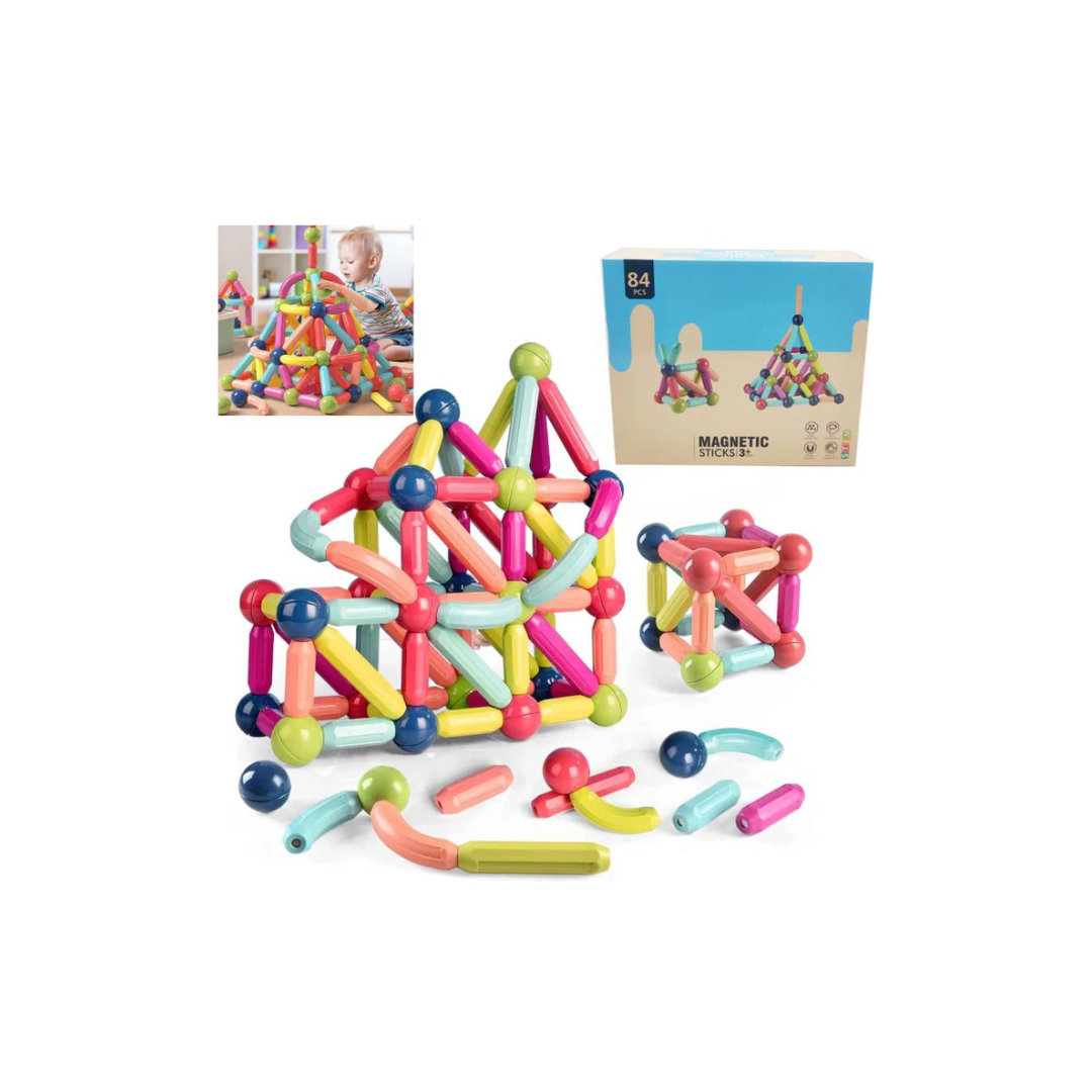 Rainbow Toys  Magnetic Sticks Building Blocks Educational Toys 84Pcs