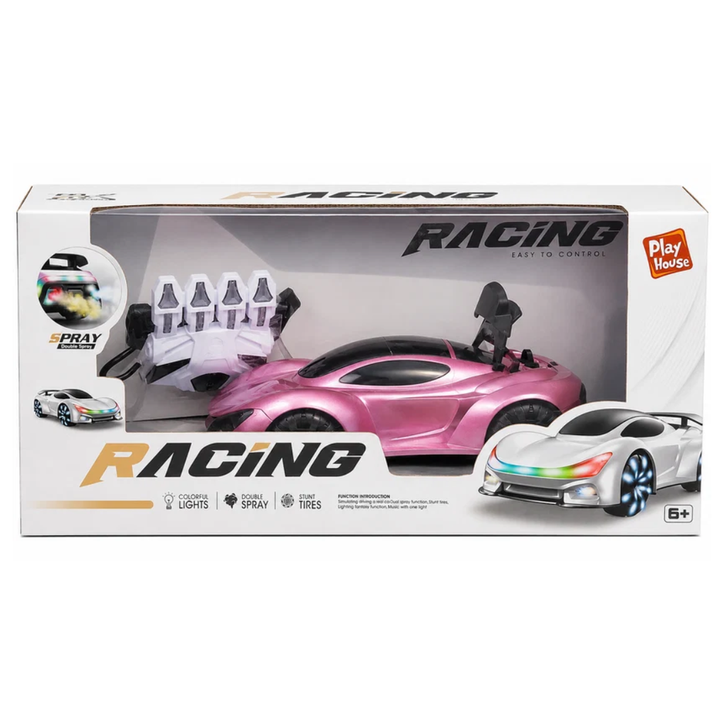 Rainbow Toys Racing Remote Control Stunt Car with Double Spray & Colorful Lights – Pink